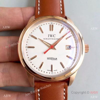 Swiss Replica IWC Schaffhausen Ingenieur MIYOTA8215 Rose Gold Leather Watch